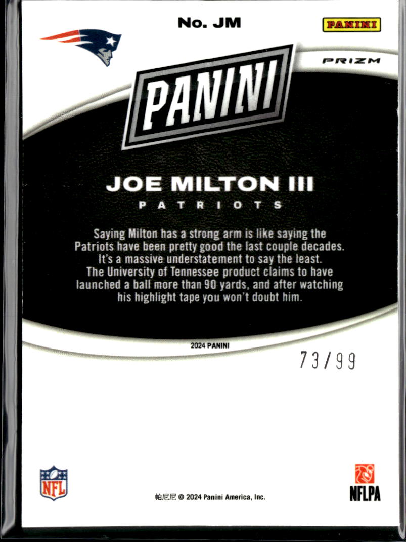 Joe Milton III 2024 Panini Black Friday Rookie RC 73/99 New England Patriots