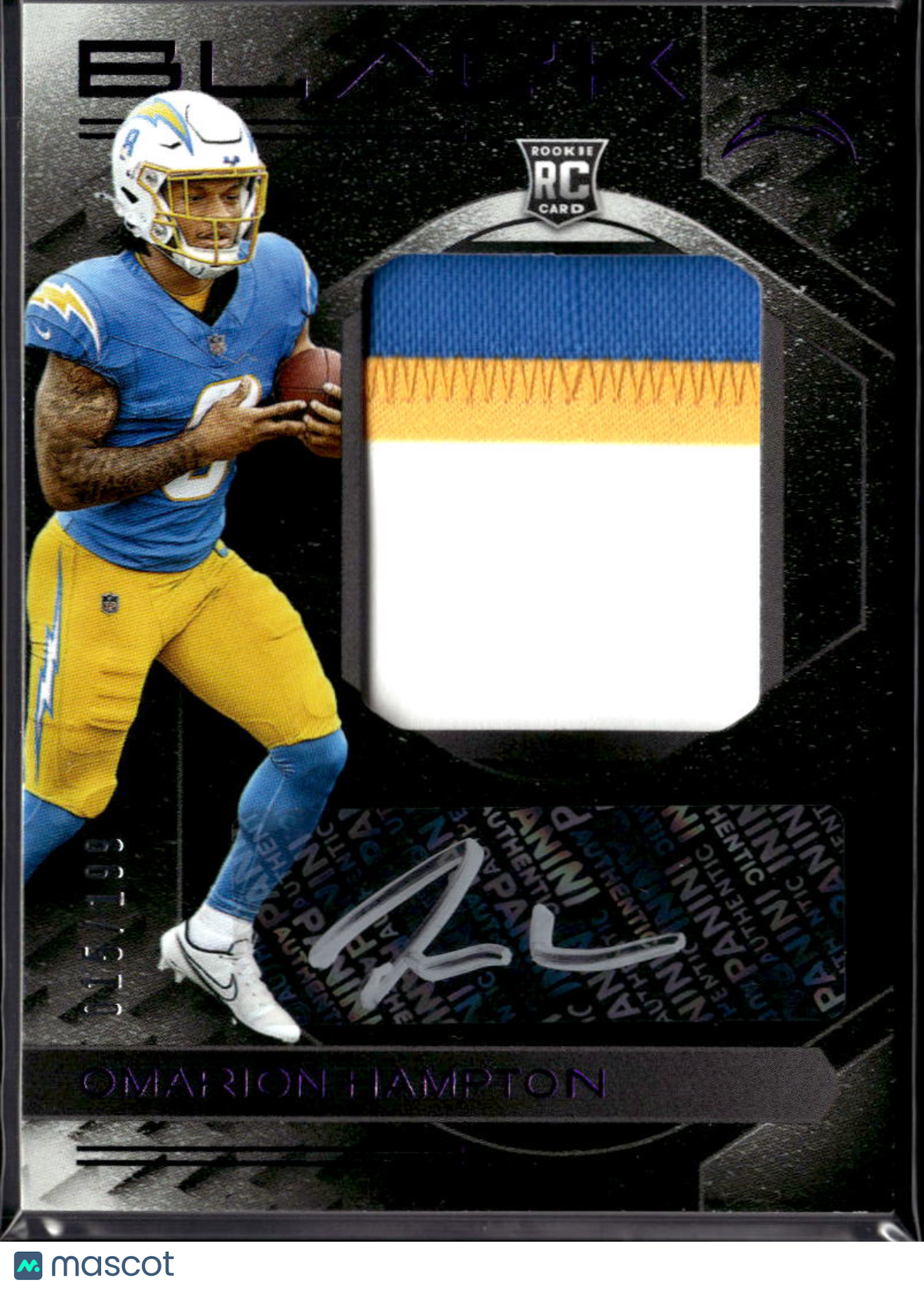 Omarion Hampton 2025 Panini Black Auto Autograph Patch RC 15/199 LA Chargers