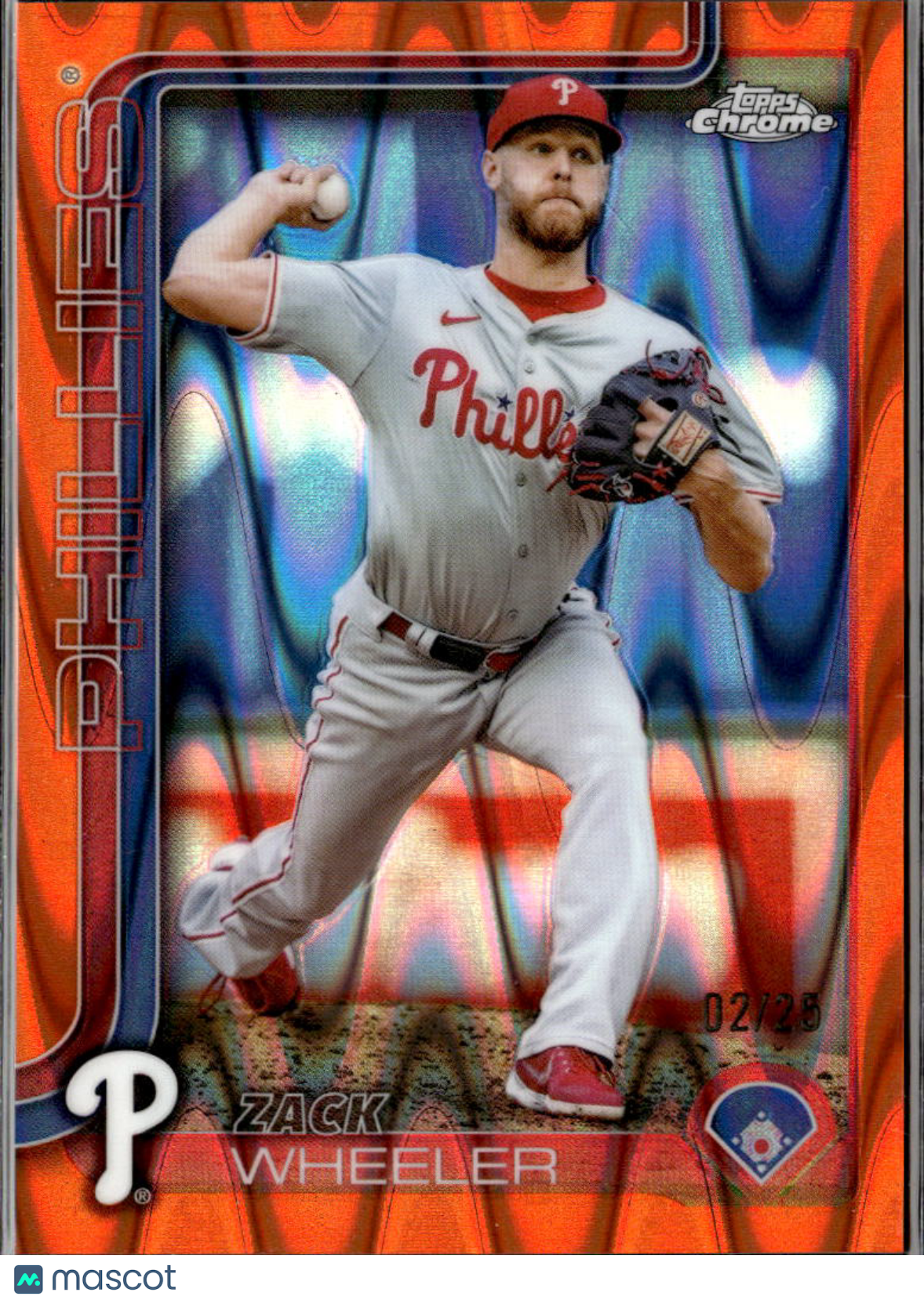 Zack Wheeler 2025 Topps Chrome Orange RayWave Refractor /25 Phillies