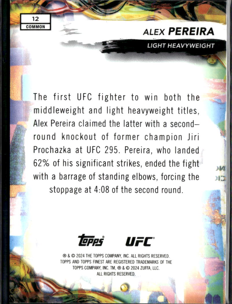 Alex Pereira 2024 Topps Finest Black Vapor Refractor SSP UFC MMA 3/20