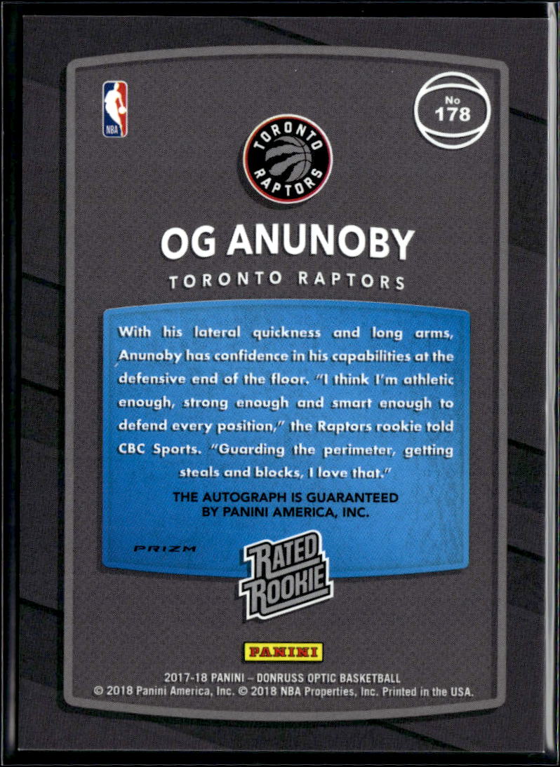 OG Anunoby 2017-18 Optic Rated Rookie Auto Autograph HOLO RC Toronto Raptors