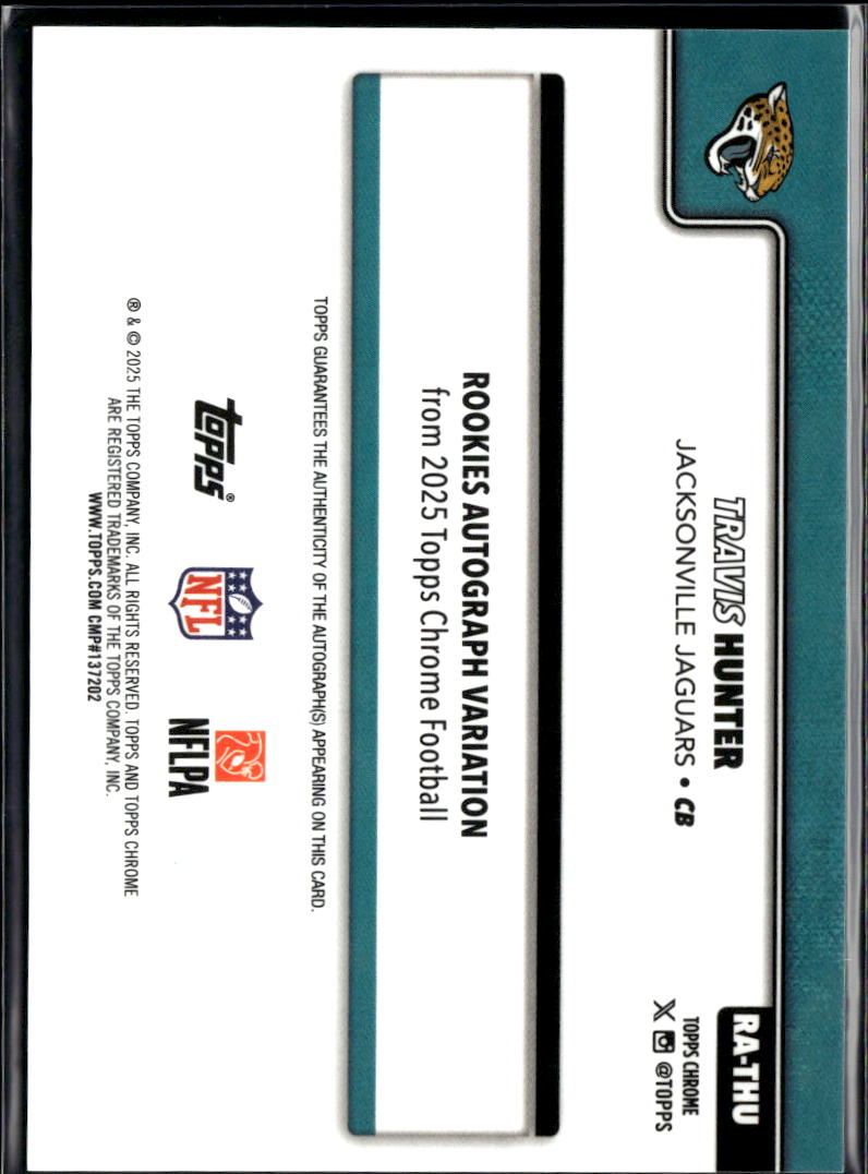 Travis Hunter 2025 Topps Chrome Variation Auto Autograph RC GOLD 20/50 Jaguars