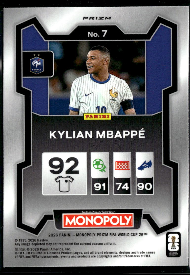Kylian Mbappe 2026 Monopoly FIFA World Cup GOLD Ice Prizm France