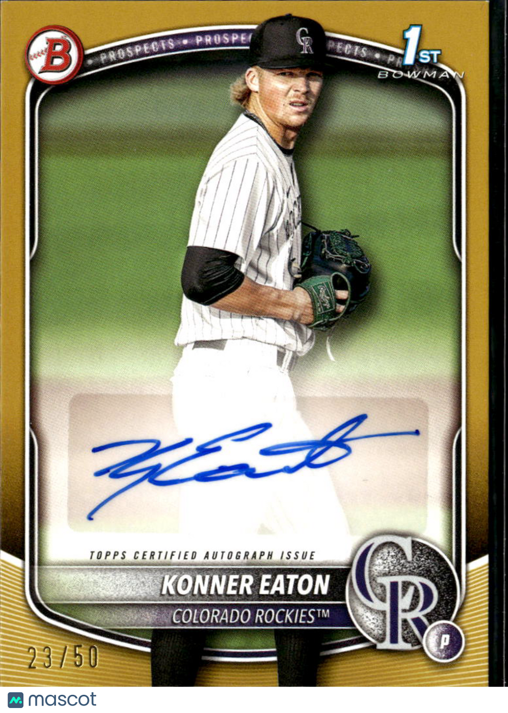 Konner Eaton 2025 Bowman 1st GOLD Auto Autograph RC 23/50 Colorado Rockies