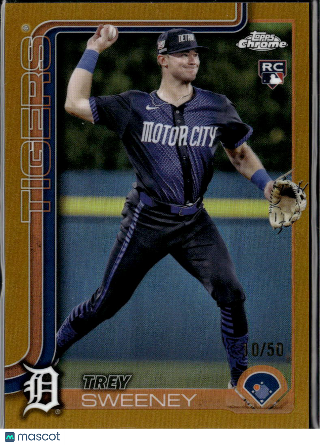 Trey Sweeney 2025 Topps Chrome RC GOLD Refractor 10/50 Detroit Tigers
