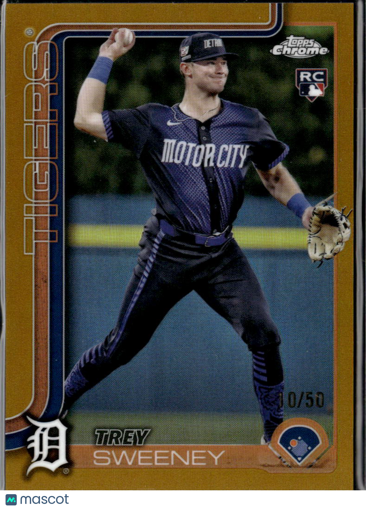 Trey Sweeney 2025 Topps Chrome RC GOLD Refractor 10/50 Detroit Tigers