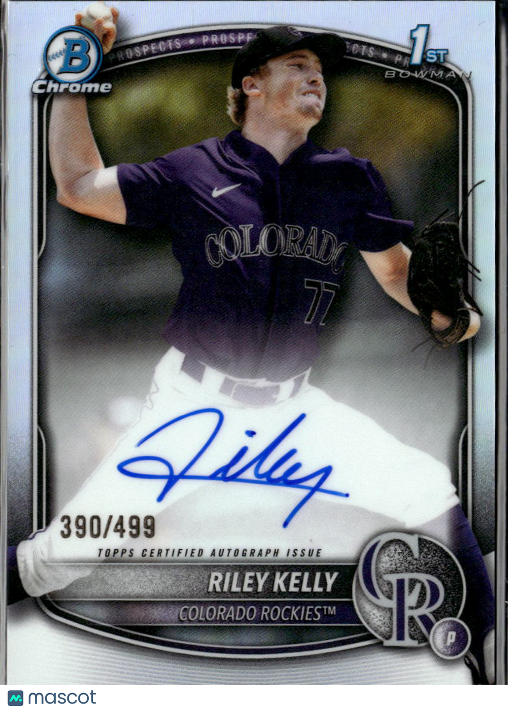 Riley Kelly 2025 Bowman Chrome 1st Auto Autograph 390/499 Colorado Rockies