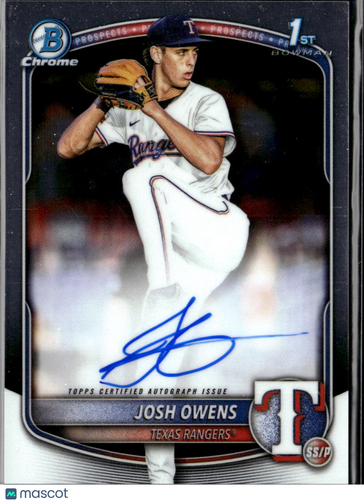 Josh Owens 2025 Topps Bowman Chrome 1st Bowman Auto Texas Rangers