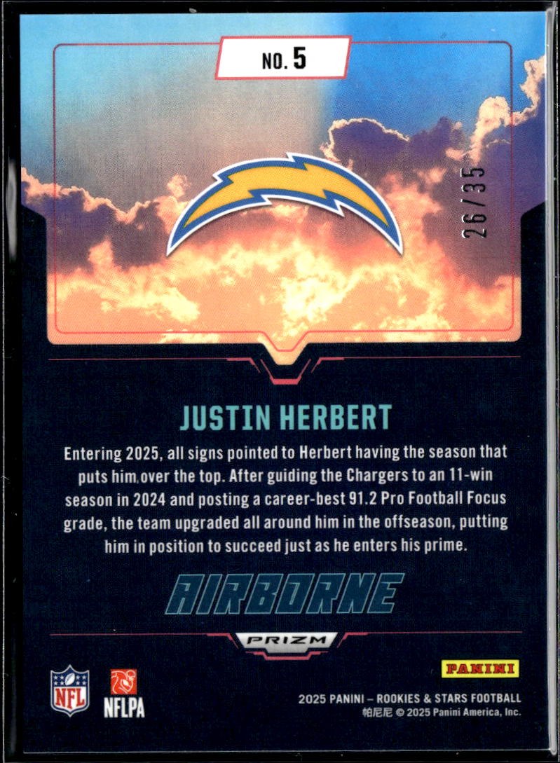 Justin Herbert 2025 Rookies & Stars Airborne Purple Prizm 26/35 Chargers