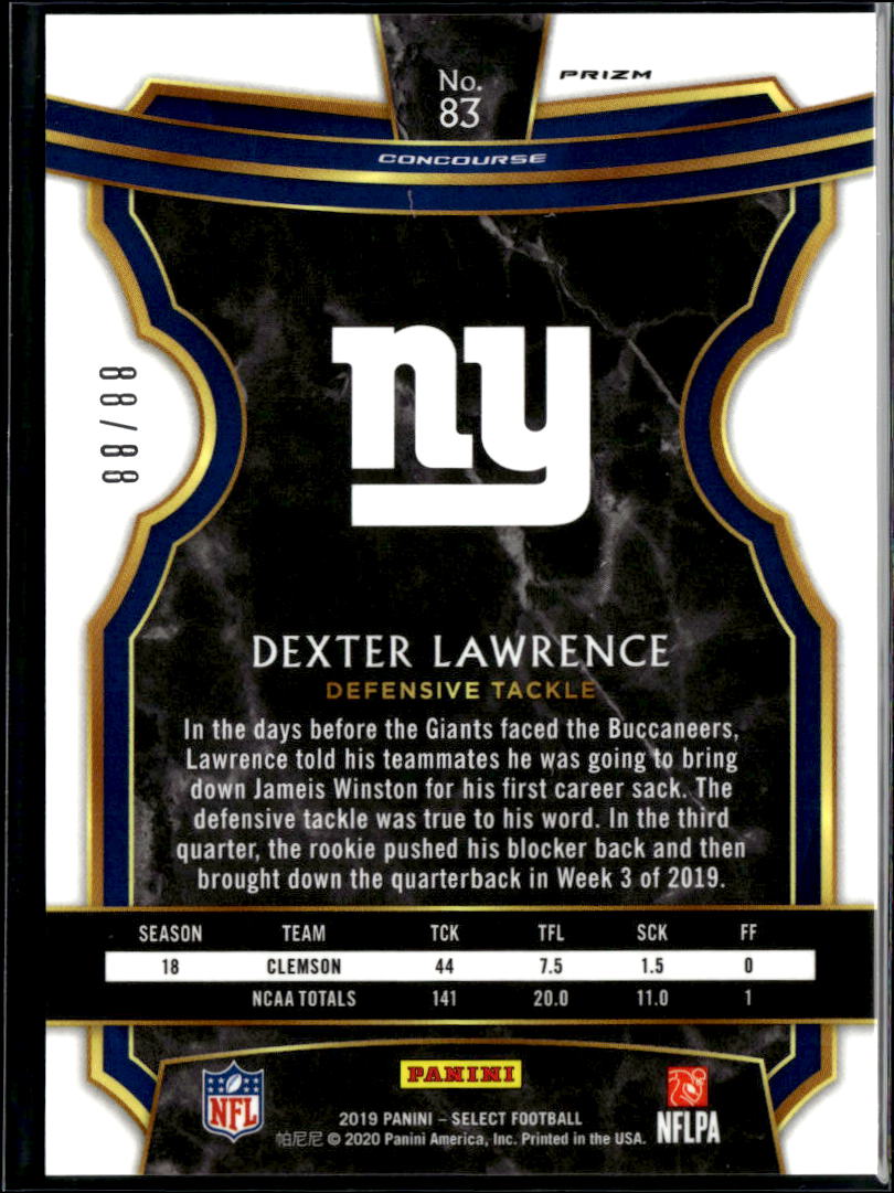 Dexter Lawrence 2020 Select RC Dragon Scale Prizm Rookie 88/88 New York Giants