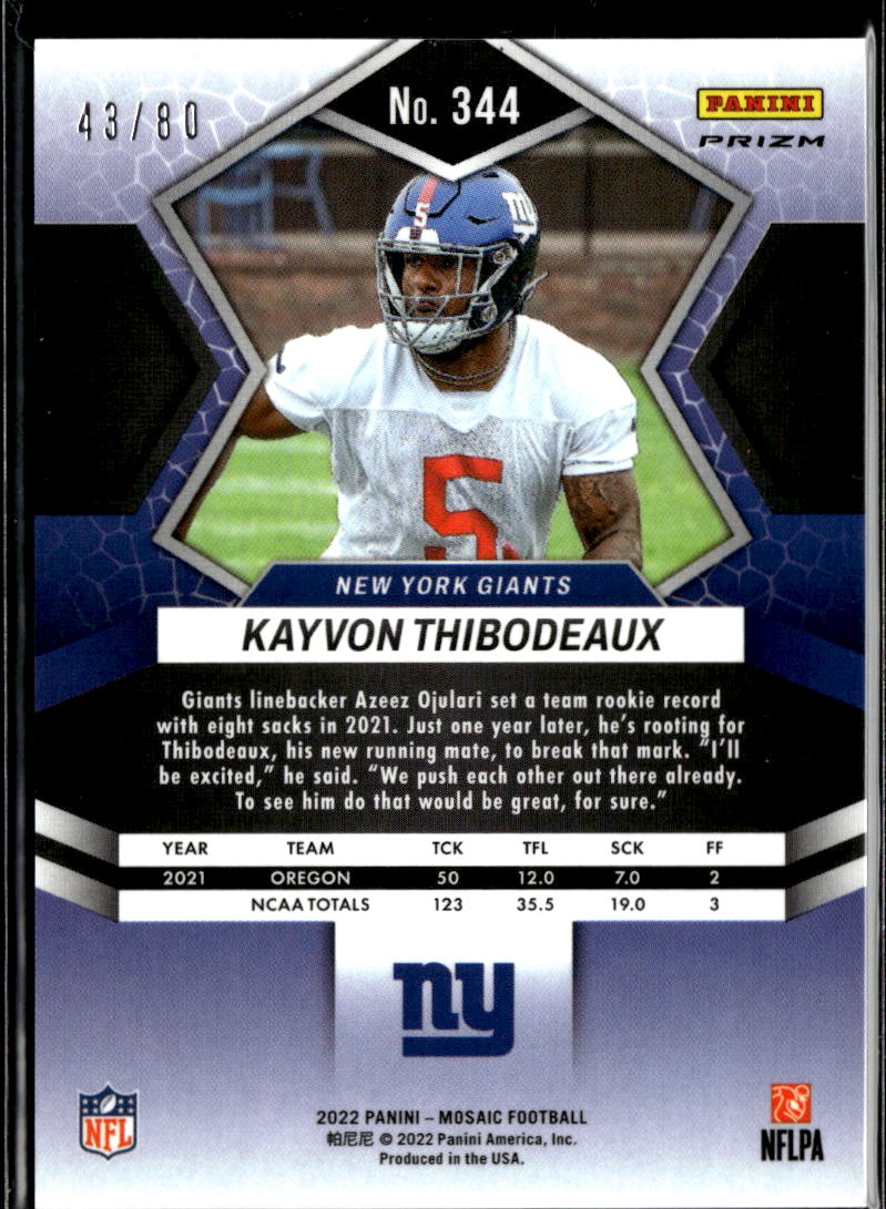 Kayvon Thibodeaux 2022 Mosaic Red Yellow Fusion Rookie RC 43/80 New York Giants