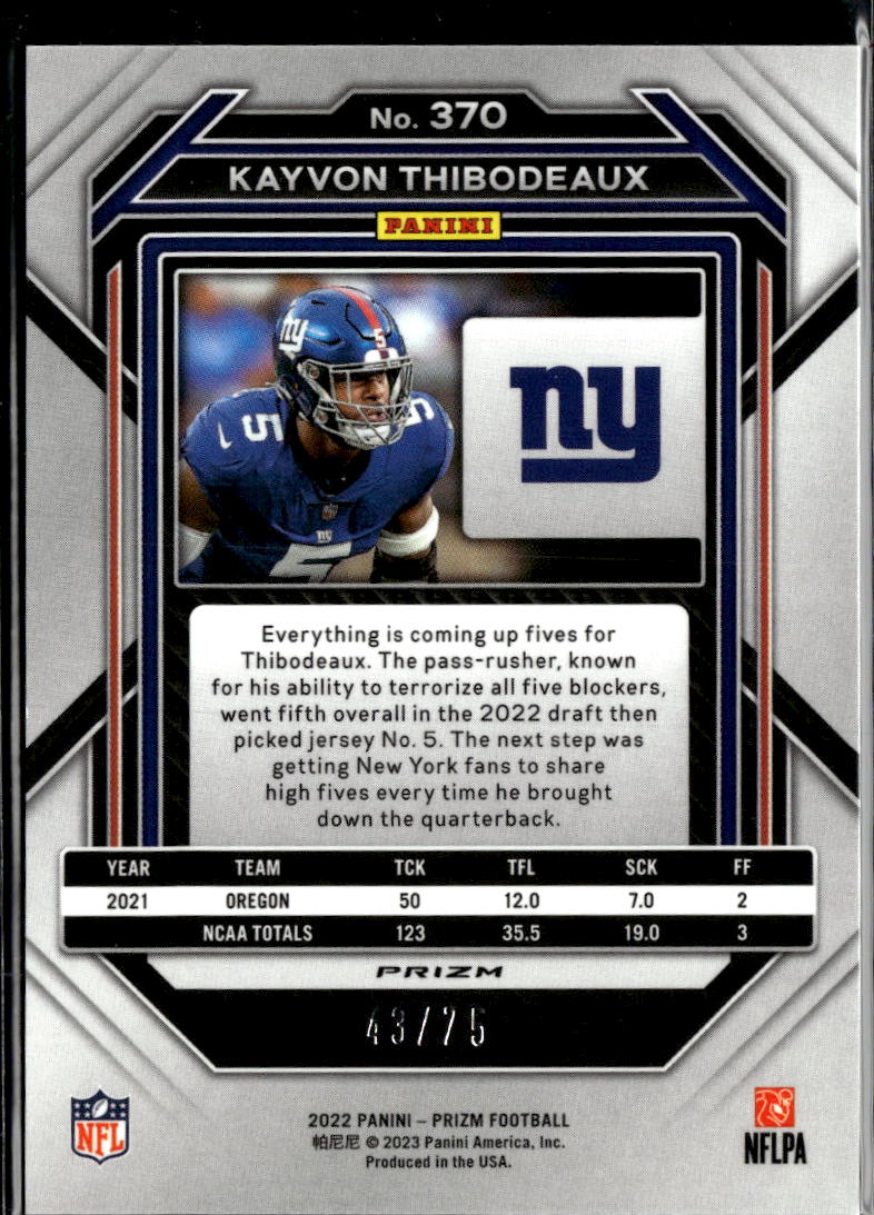 Kayvon Thibodeaux 2022 Prizm Green Scope Prizm Rookie RC 43/75 New York Giants