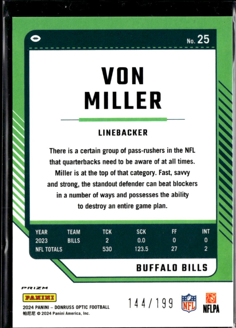 Von Miller 2024 Optic Blue Prizm 144/199 Buffalo Bills