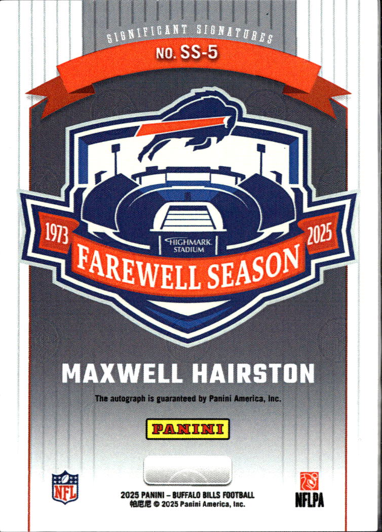 Maxwell Hairston 2025 Panini Significant Auto Autograph RC Buffalo Bills