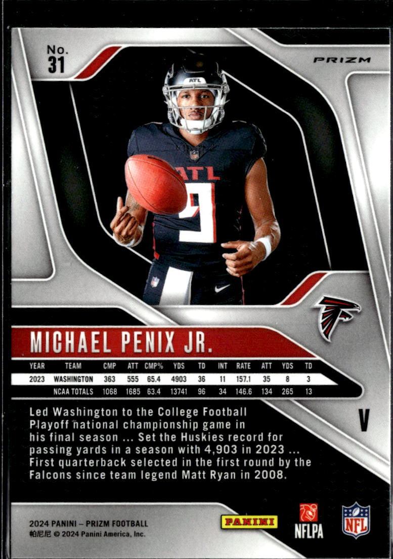 Michael Penix Jr. 2024 Prizm Variation Silver Prizm Rookie RC Atlanta Falcons