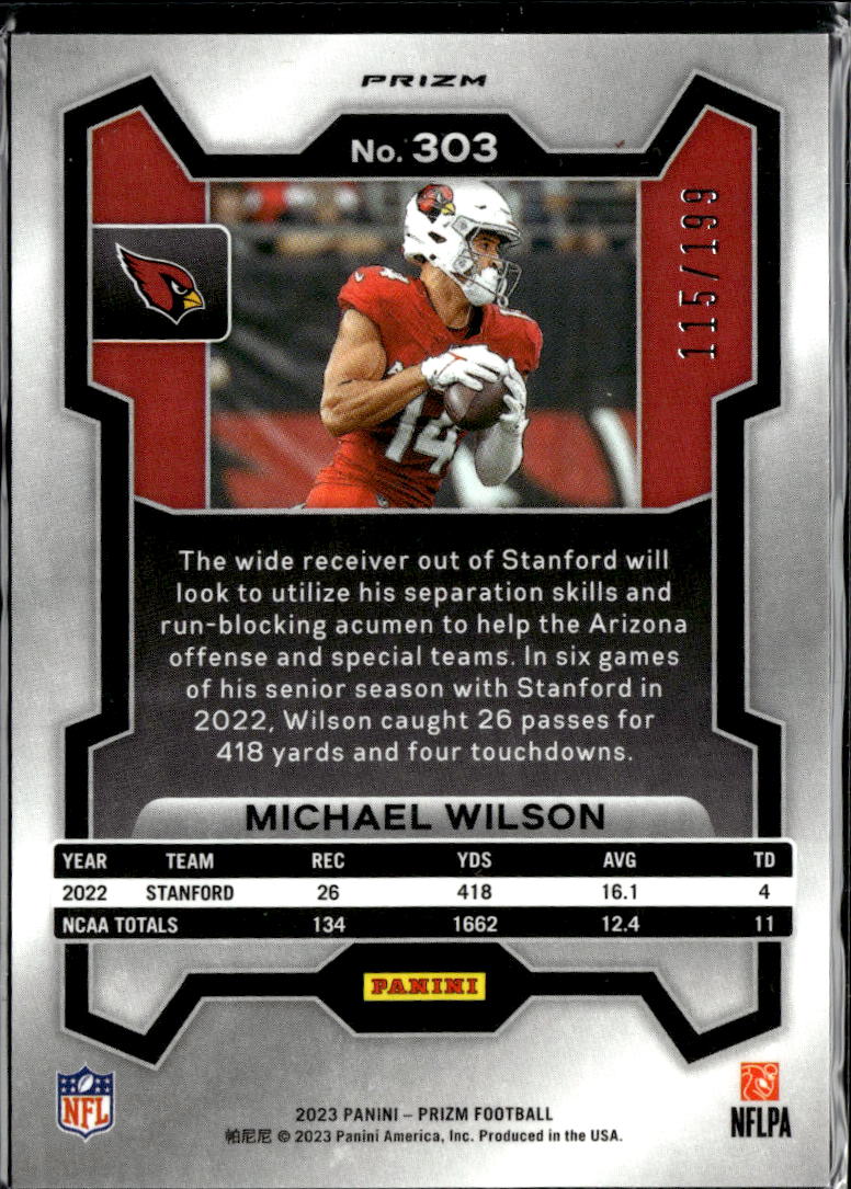 Michael Wilson 2023 Prizm RC Blue Wave Prizm Rookie /199 Arizona Cardinals