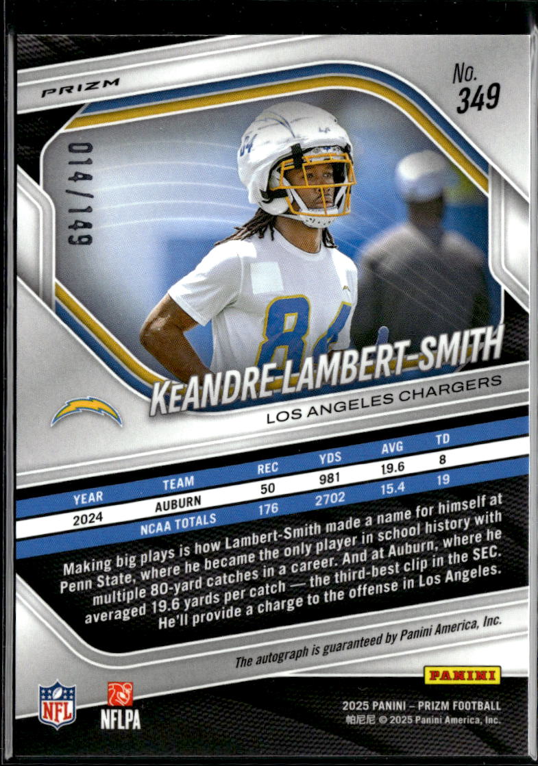Keandre Lambert-Smith 2025 Prizm Auto Autograph RC Red 14/149 Chargers