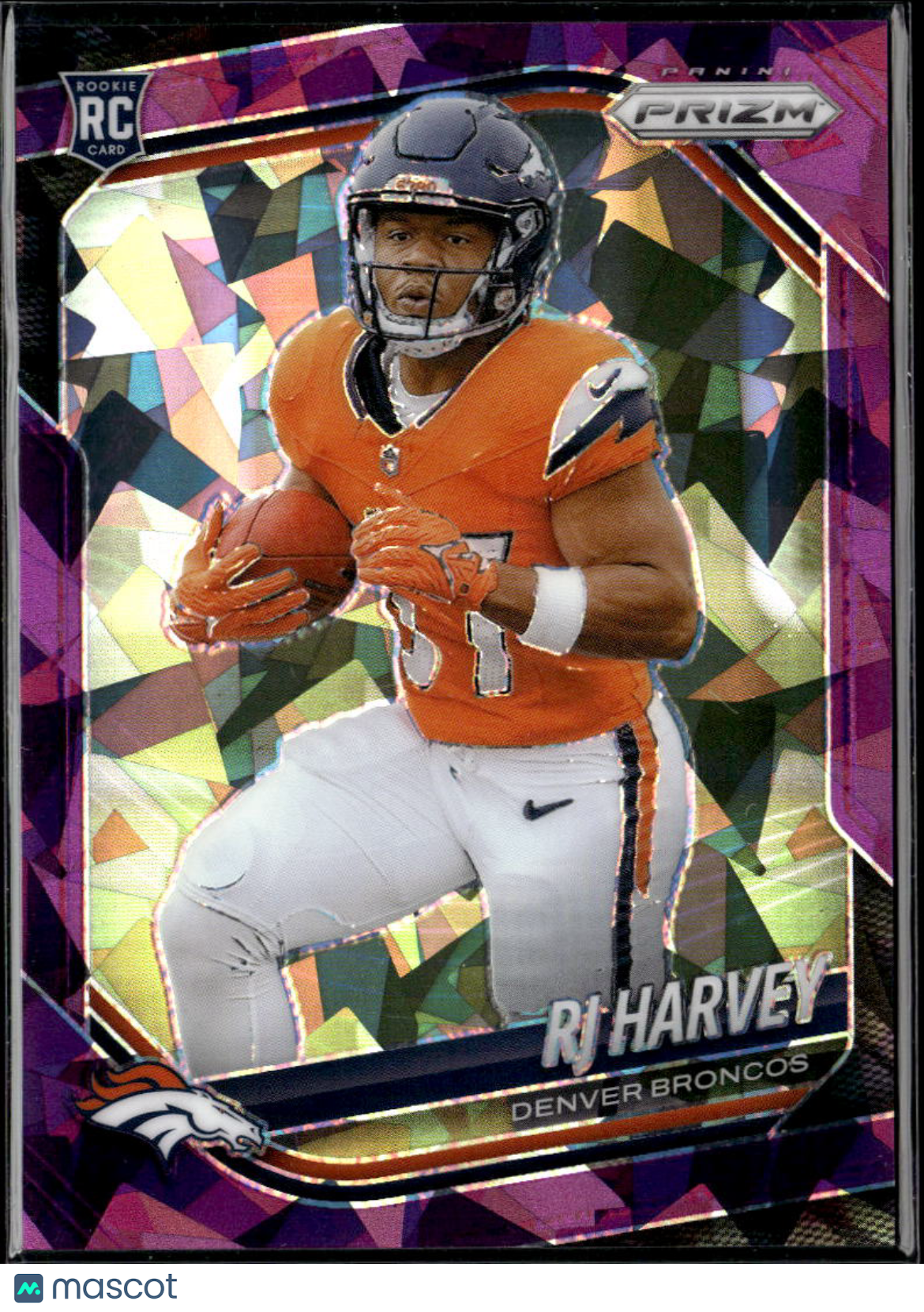 RJ Harvey 2025 Prizm Purple Ice Prizm Rookie RC 29/225 Denver Broncos