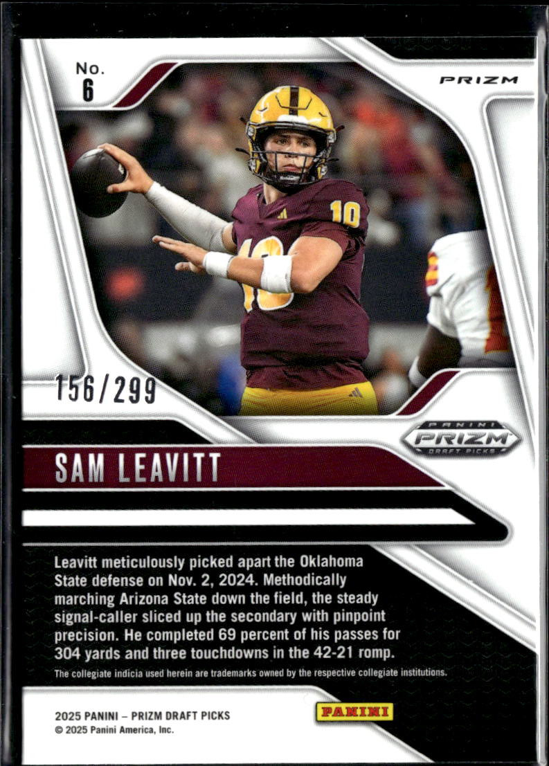 Sam Leavitt 2025 Prizm Draft Picks Blue Wave Rookie RC 156/299 Arizona State