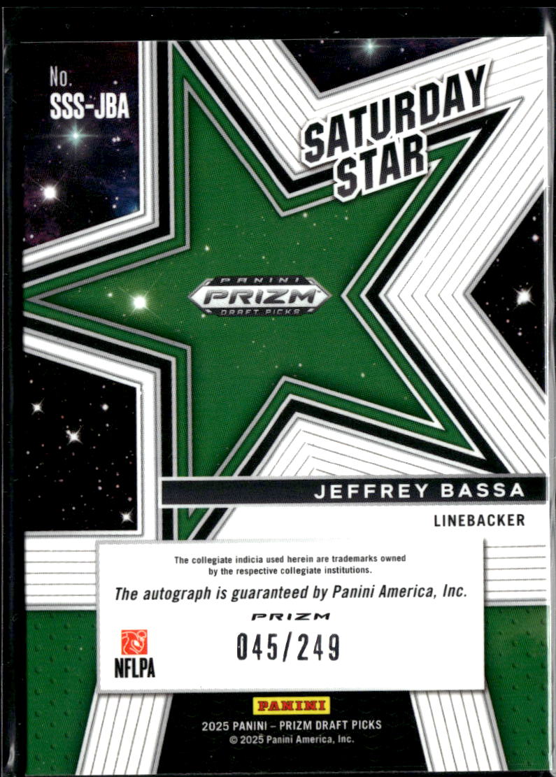 Jeffrey Bassa 2025 Prizm Draft Auto Autograph RC 45/249 Oregon Ducks