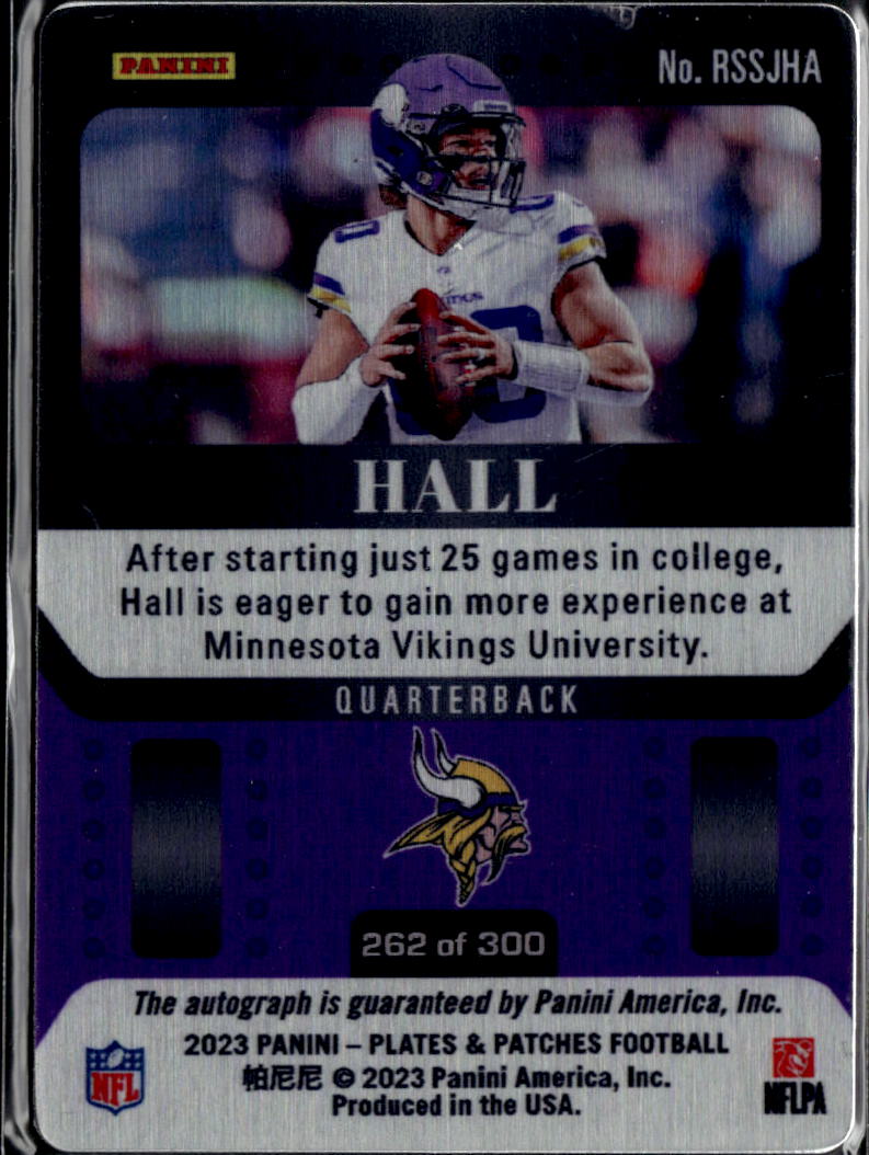 Jaren Hall 2023 Plates & Patches Auto Autograph RC /300 Minnesota Vikings