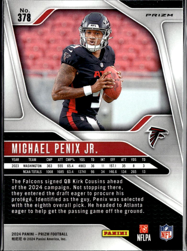 Michael Penix Jr. 2024 Panini Prizm Silver Prizm Rookie RC Atlanta Falcons