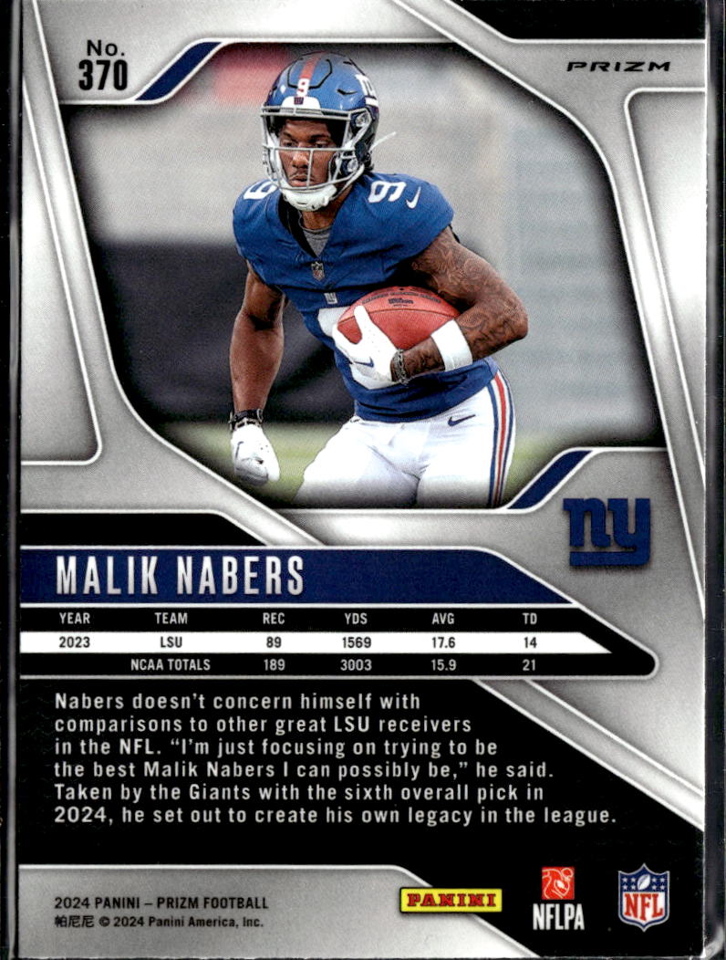 Malik Nabers 2024 Prizm RC Orange Lazer Prizm Rookie New York Giants