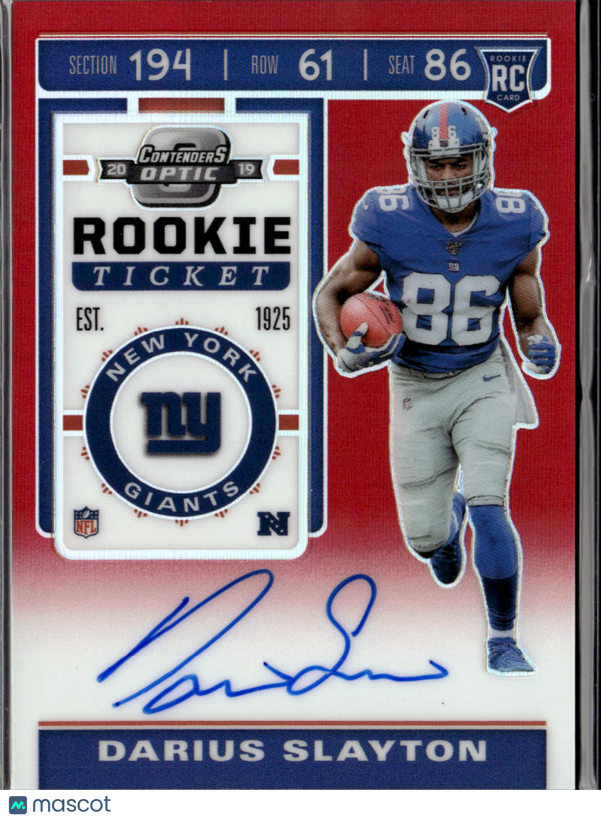 Darius Slayton 2019 Contenders Optic Auto Autograph RC Red 127/199 Giants