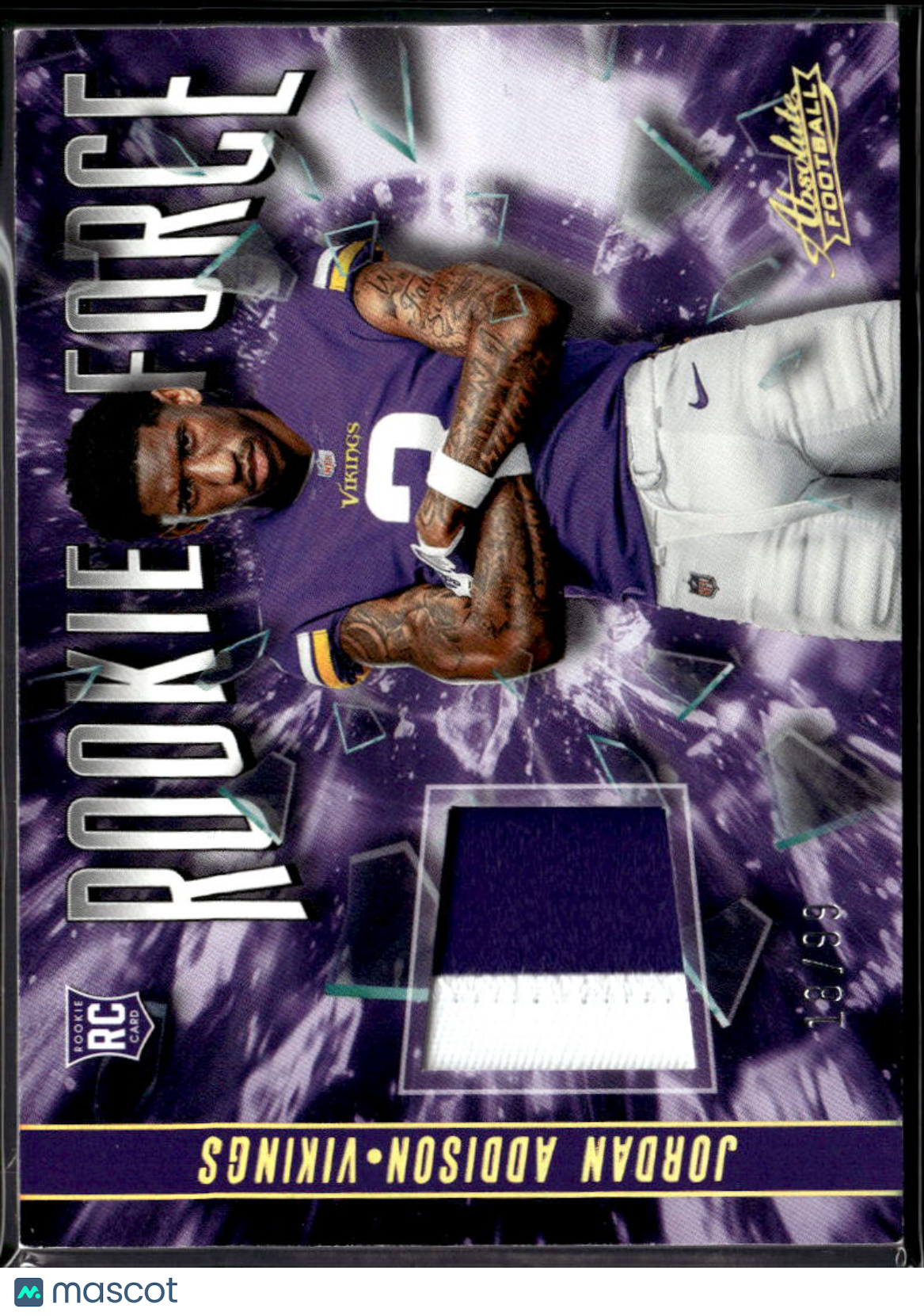 Jordan Addison 2023 Absolute 2 Color Jersey Patch RC 18/99 Minnesota Vikings