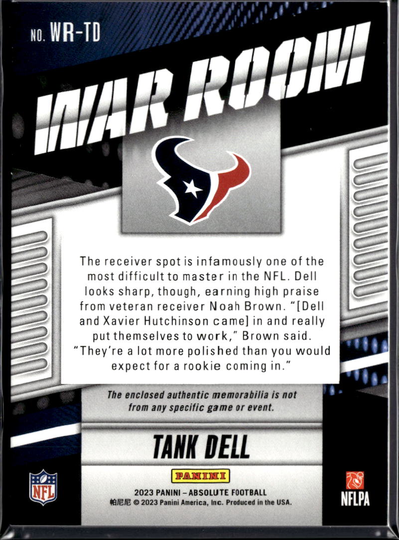 Tank Dell 2023 Absolute 2 Color Jersey Patch RC Rookie 91/99 Houston Texans