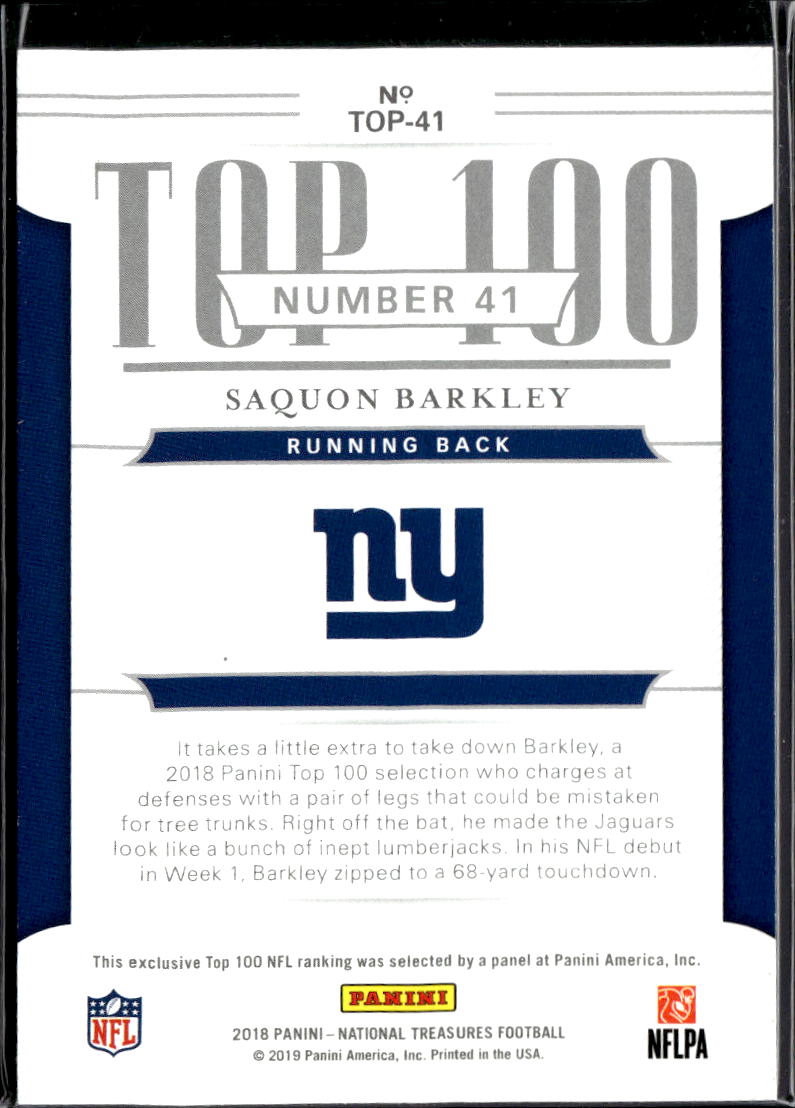 Saquon Barkley 2018 National Treasures Top 100 Rookie RC 20/75 Eagles NY Giants