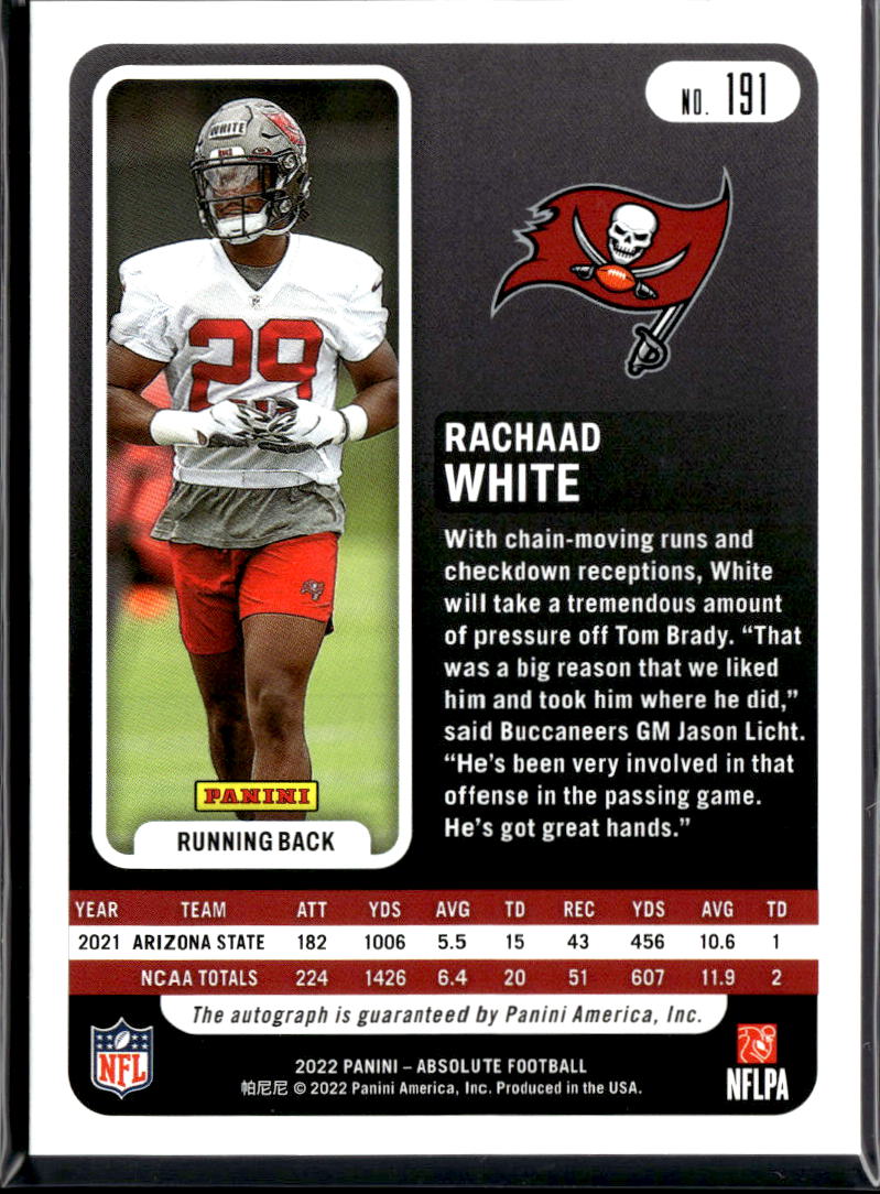 Rachaad White 2022 Absolute Auto Autograph RC /25 Tampa Bay Buccaneers