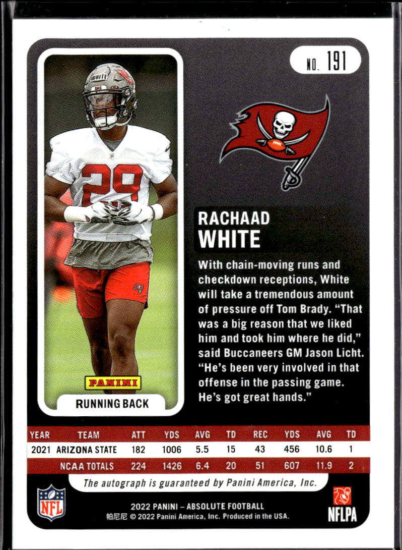 Rachaad White 2022 Absolute Auto Autograph RC 30/35 Tampa Bay Buccaneers