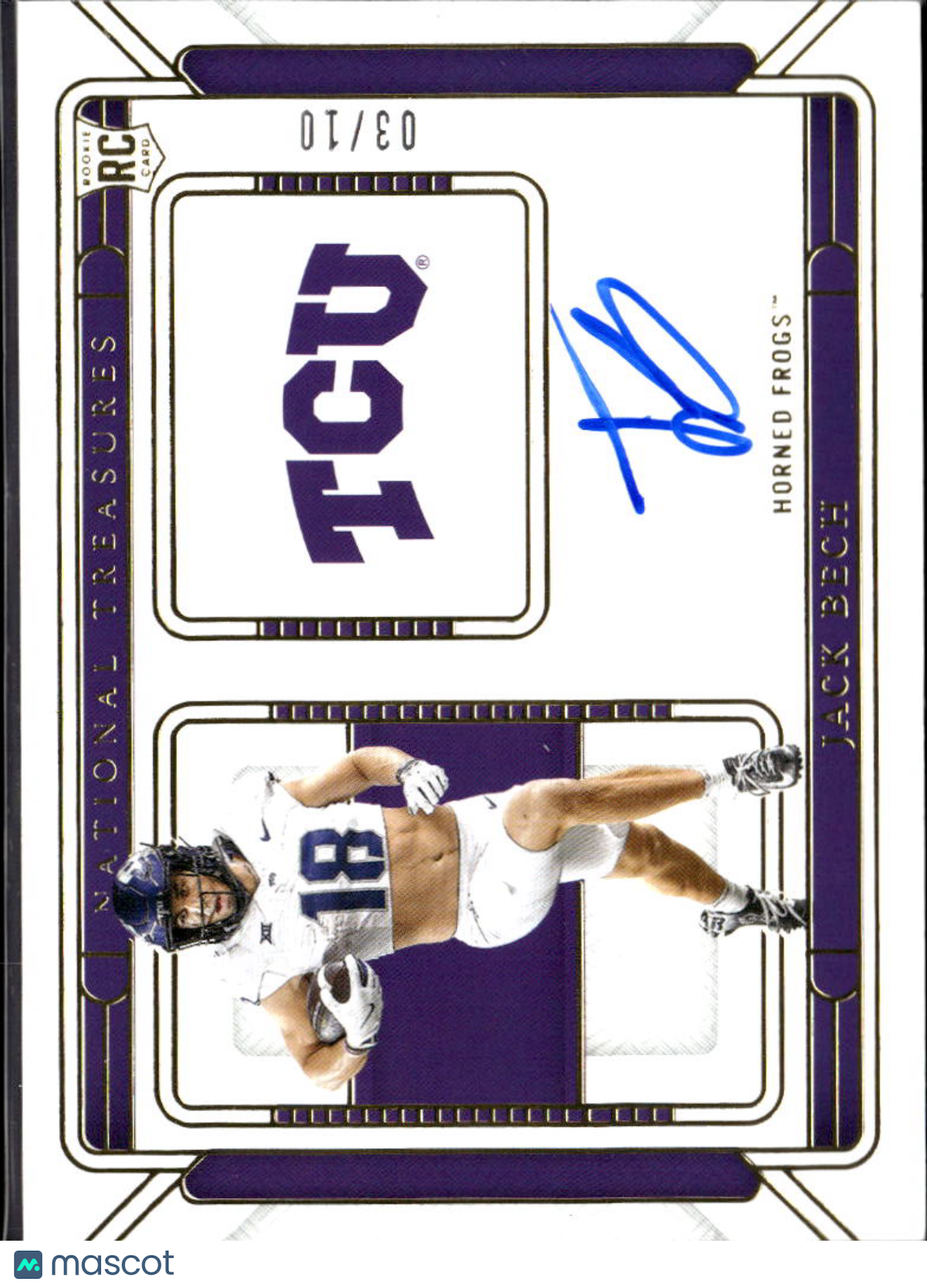 Jack Bech 2025 National Treasures Auto Autograph RC Rookie GOLD TCU 3/10