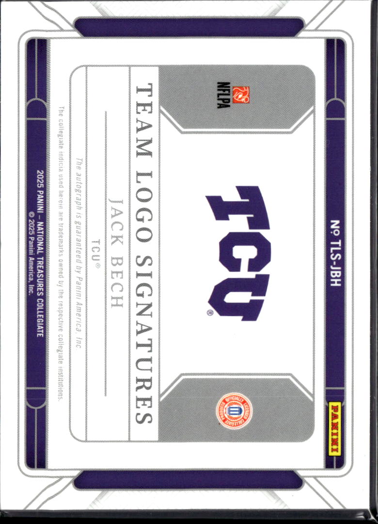Jack Bech 2025 National Treasures Auto Autograph RC Rookie GOLD TCU 3/10