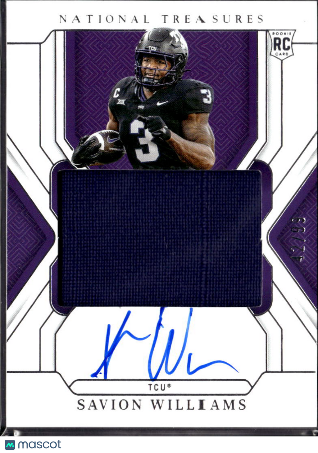 Savion Williams 2025 National Treasures Auto Autograph Patch RC /99 TCU