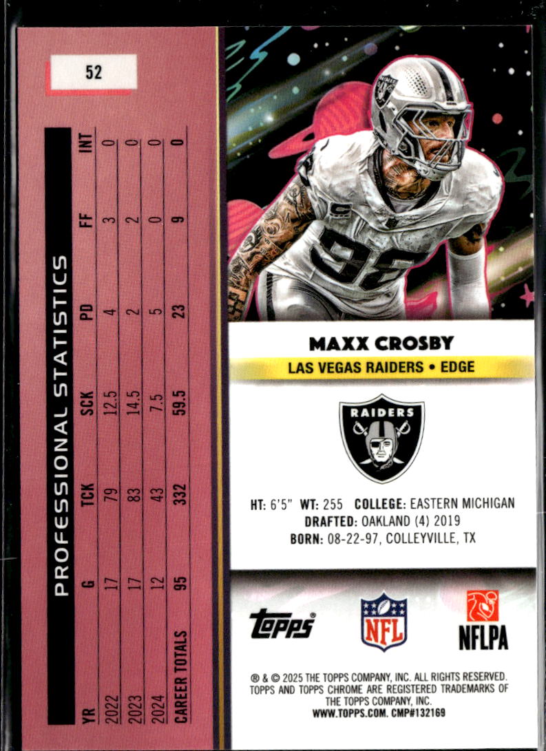 Maxx Crosby 2025 Topps Chrome Cosmic Black Refractor 8/10 Las Vegas Raiders