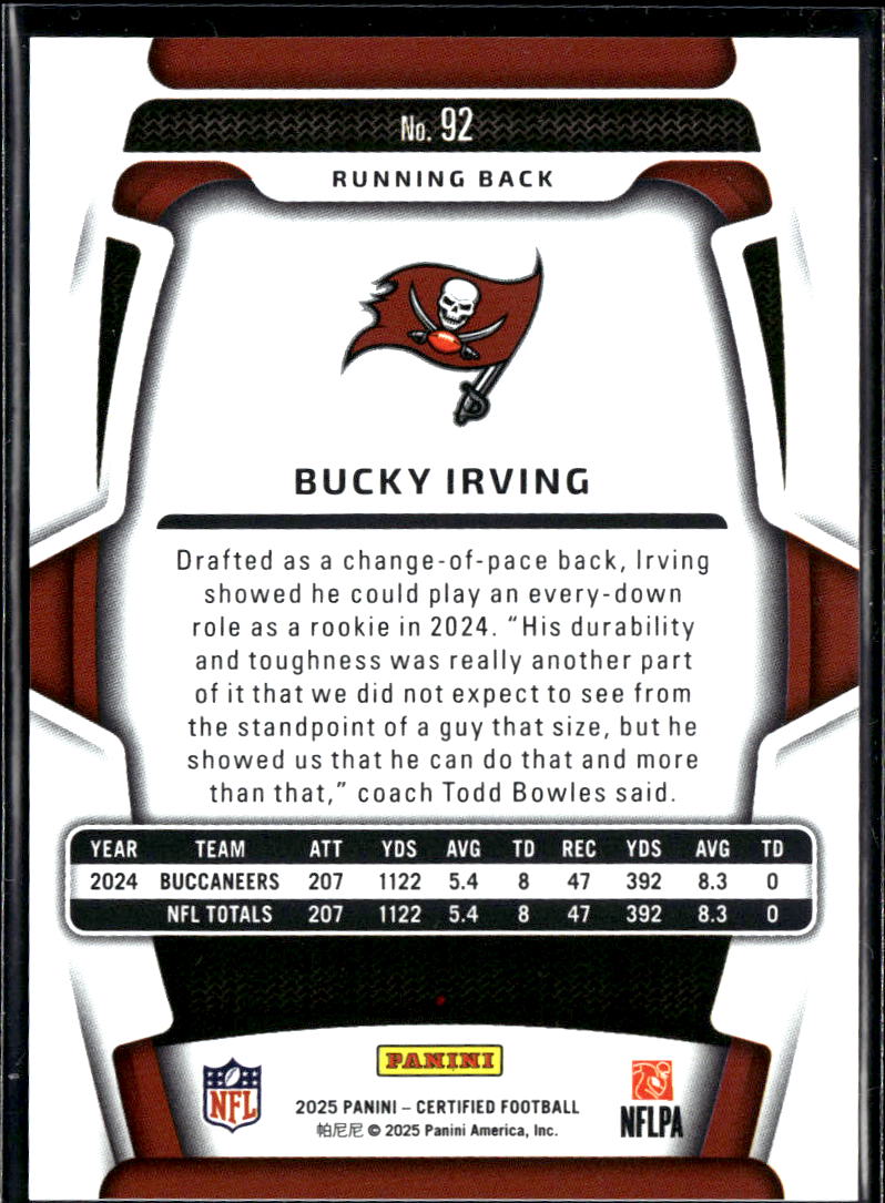 Bucky Irving 2025 Certified Mirror Orange 127/150 Tampa Bay Buccaneers