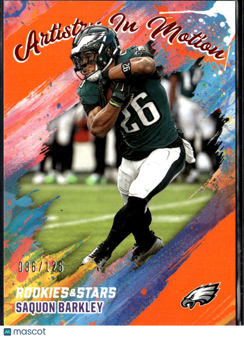Saquon Barkley 2025 Rookies & Stars Artistry In Motion Orange 36/125 Eagles