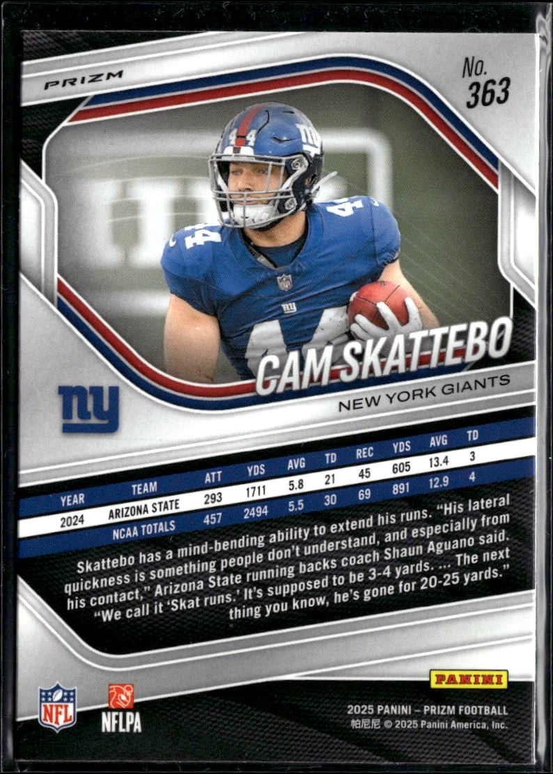 Cam Skattebo 2025 Panini Prizm RC Lazer New York Giants