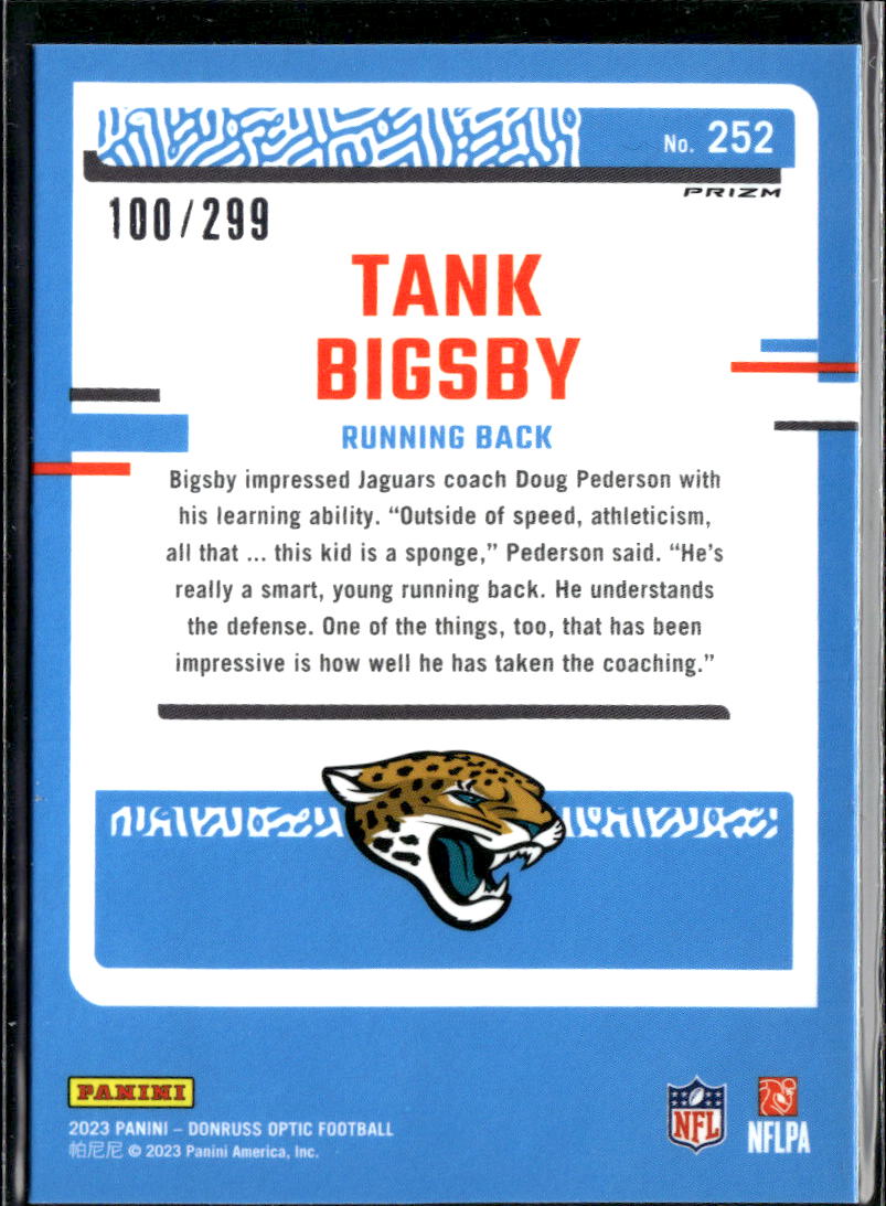 Tank Bigsby 2023 Optic Rated Rookie Aqua Prizm RC /299 Jacksonville Jaguars