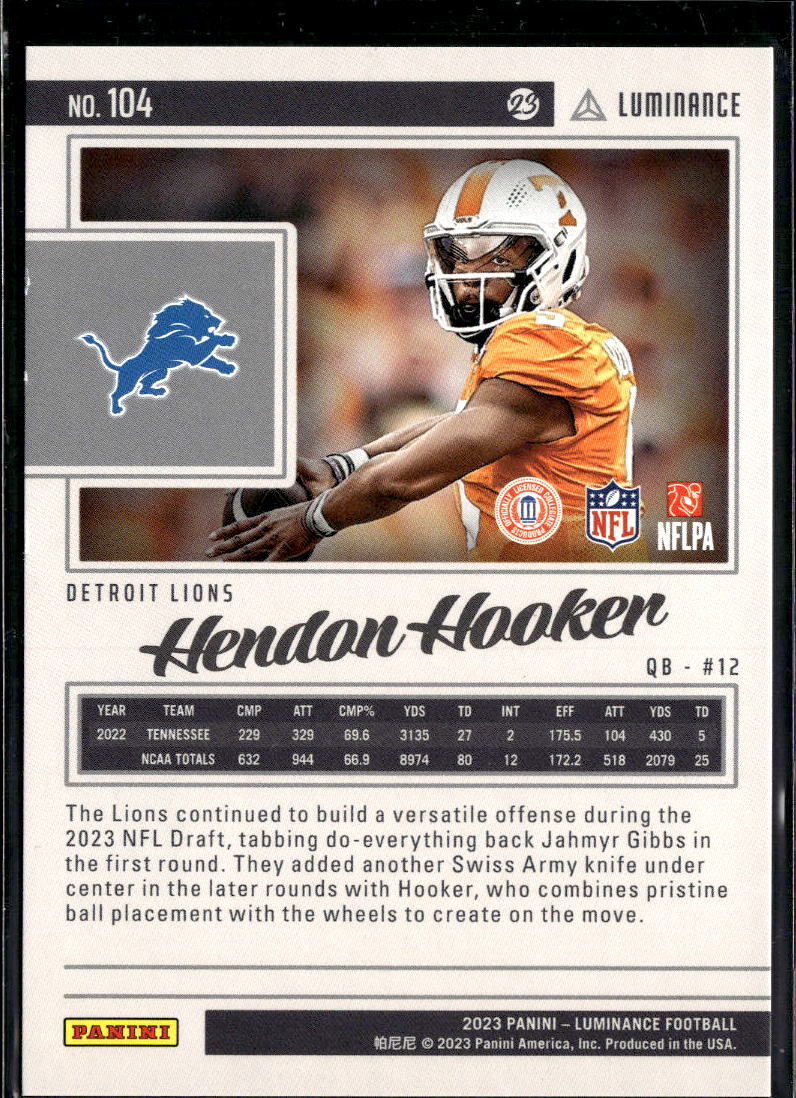 Hendon Hooker 2023 Luminance Rookie Purple RC /175 Detroit Lions