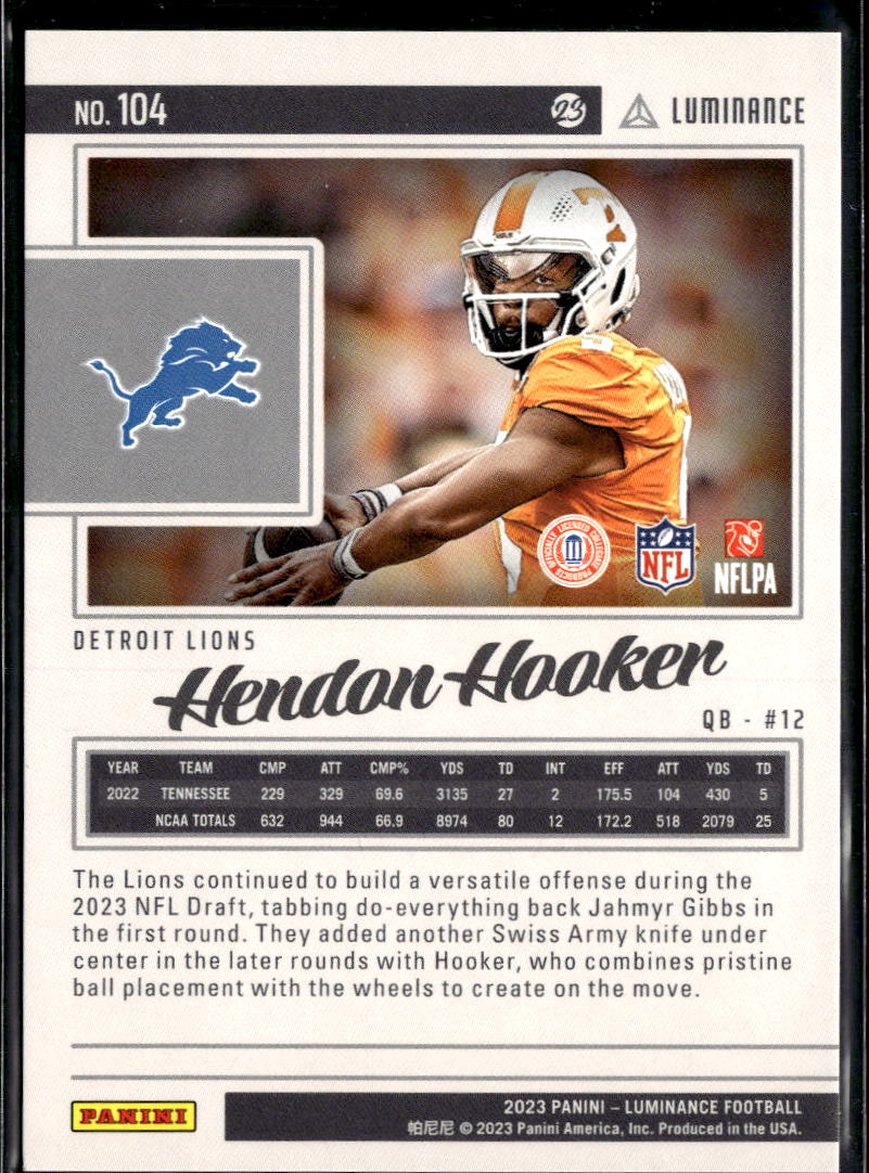 Hendon Hooker 2023 Luminance Yellow Rookie RC /200 Detroit Lions