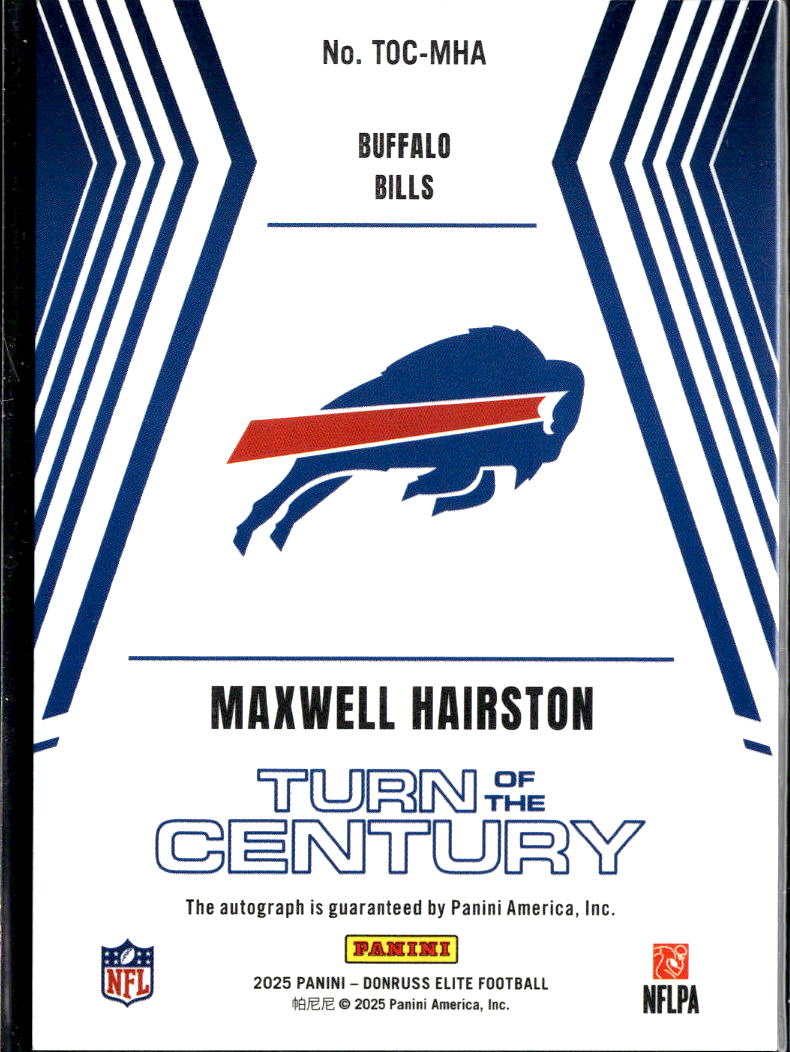 Maxwell Hairston 2025 Elite Auto Autograph RC Rookie 452/499 Buffalo Bills