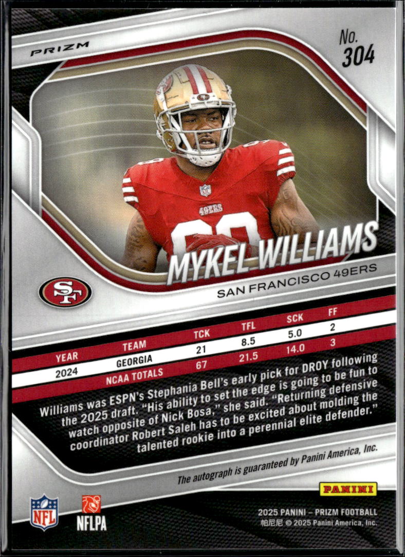 Mykel Williams 2025 Prizm Auto Autograph Disco RC San Francisco 49ers