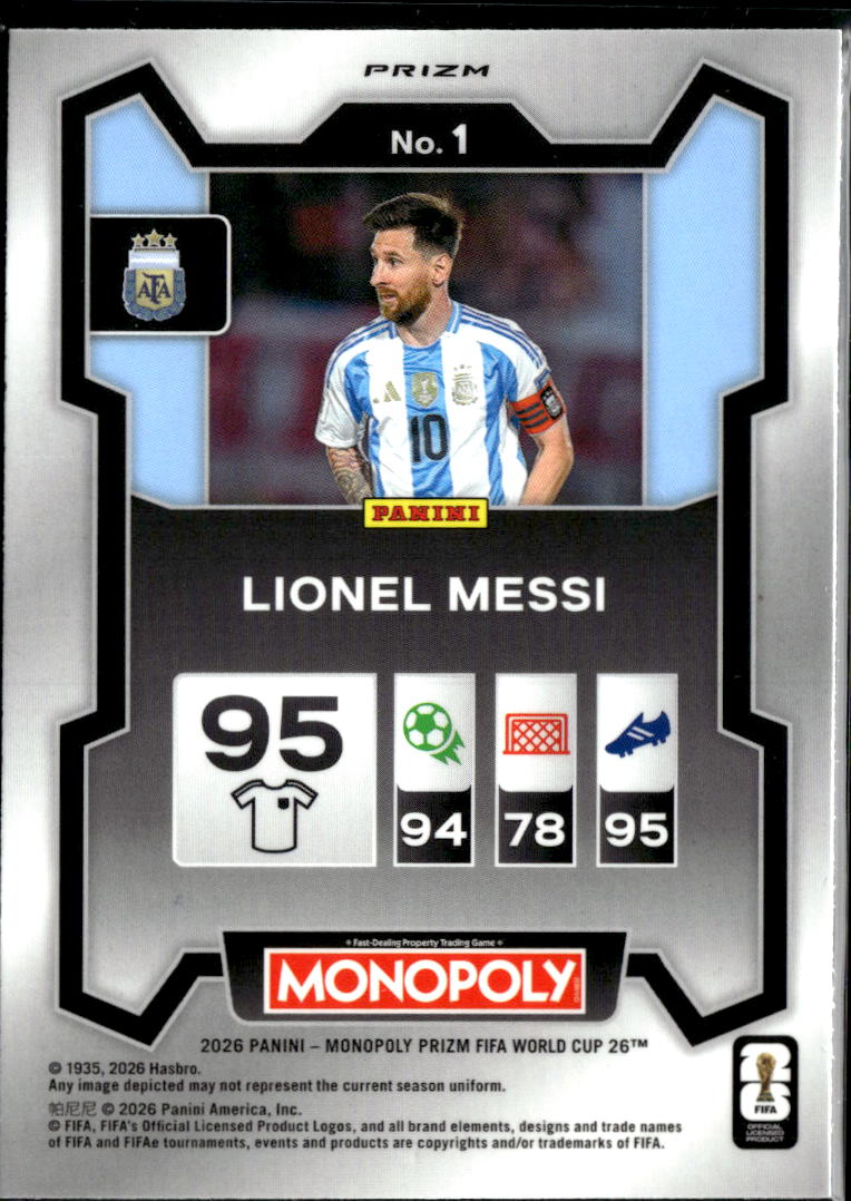 Lionel Messi 2026 Panini Prizm Monopoly FIFA World Cup Blue Prizm Argentina