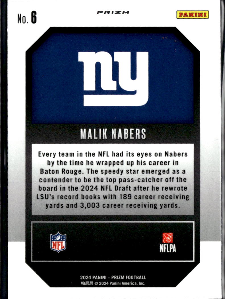 Malik Nabers 2024 Prizm Emergent Disco Prizm Rookie RC New York Giants