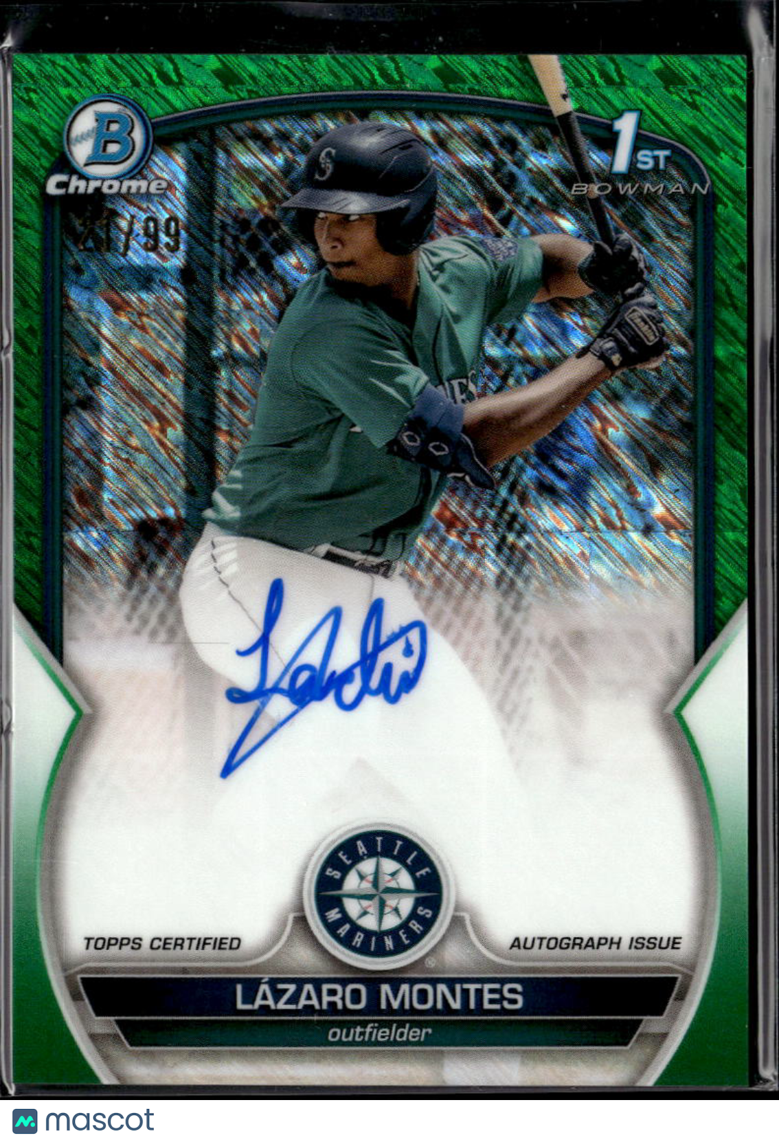 Lazaro Montes 2023 Bowman Chrome 1st Auto Autograph Green 21/99 Seattle Mariners