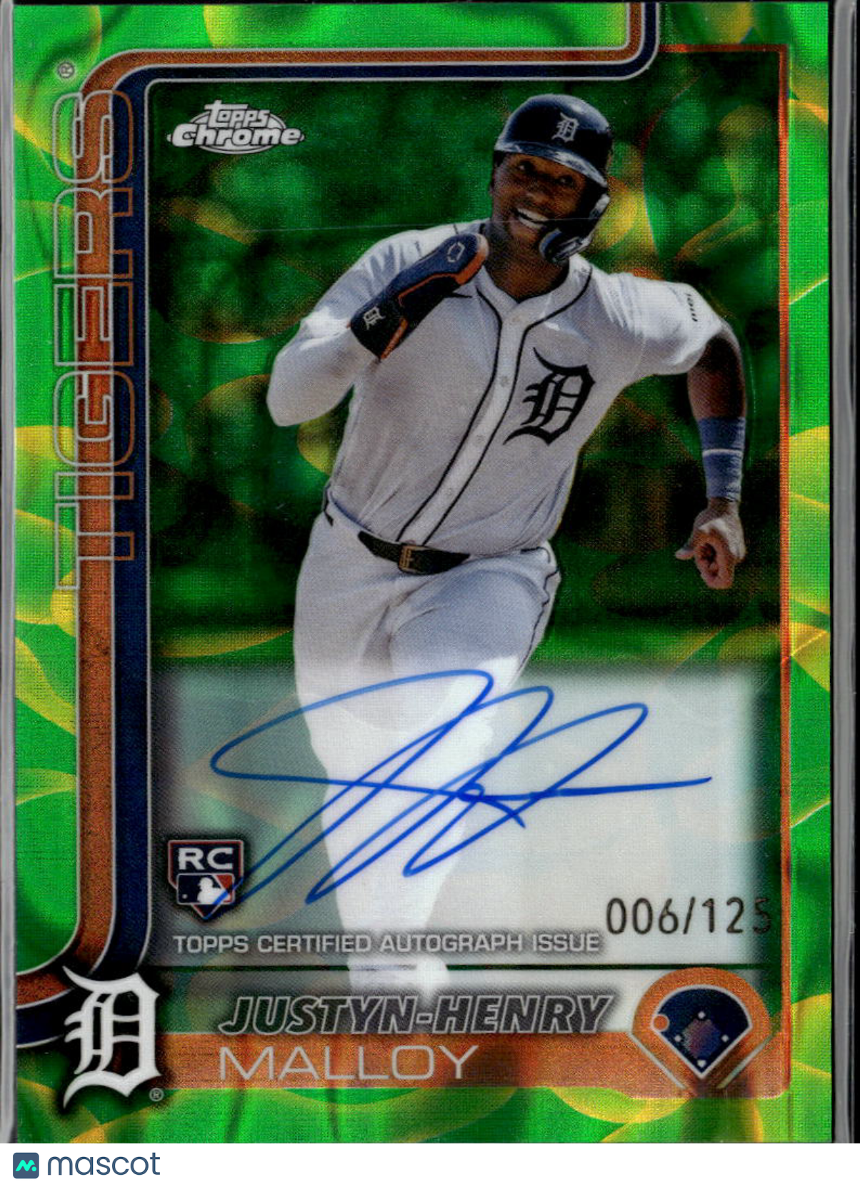 Justyn-Henry Malloy 2025 Topps Chrome Auto Autograph RC Green /125 Tigers