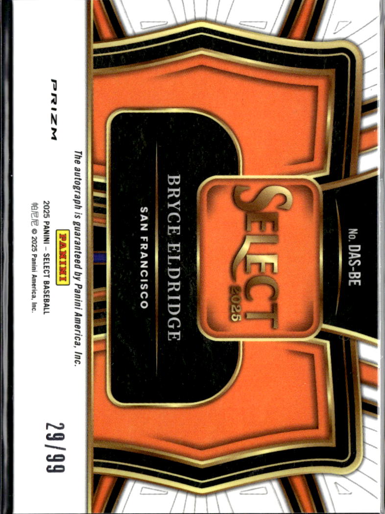 Bryce Eldridge 2025 Select Auto Autograph Red RC /99 San Francisco Giants